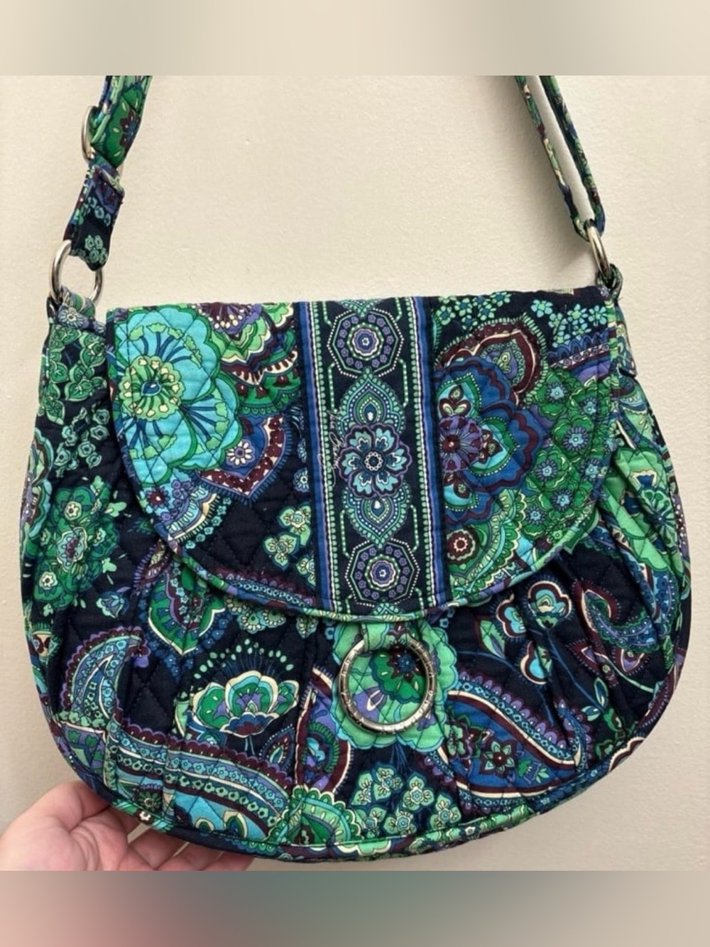 Vera Bradley Blue Rhapsody Paisley Quilted Shoulder Saddle Bag (pls read desc.)